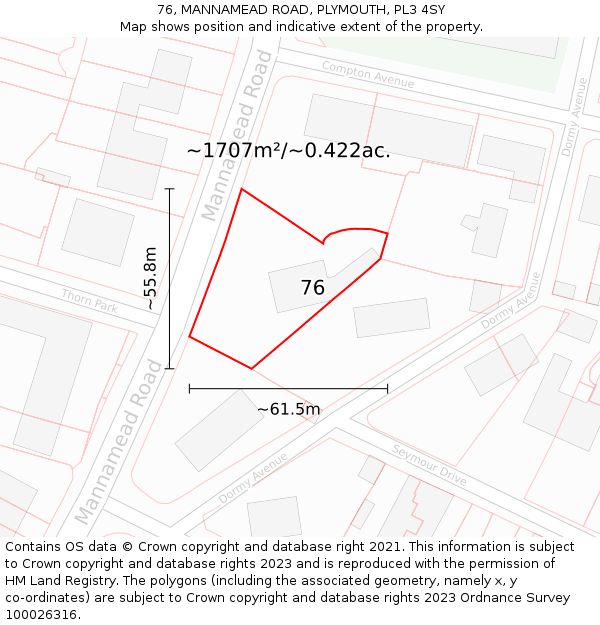 76, MANNAMEAD ROAD, PLYMOUTH, PL3 4SY: Plot and title map