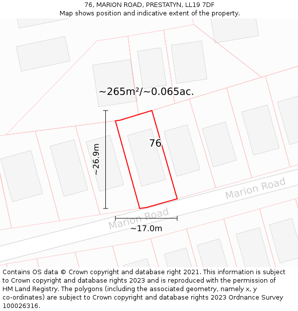 76, MARION ROAD, PRESTATYN, LL19 7DF: Plot and title map