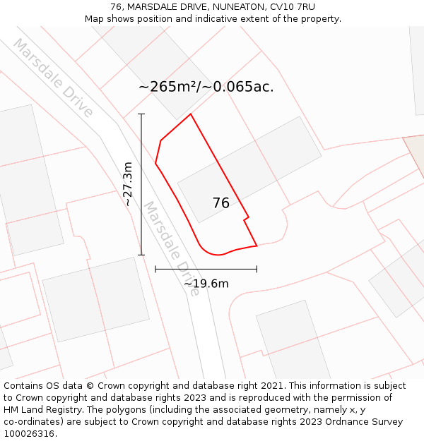 76, MARSDALE DRIVE, NUNEATON, CV10 7RU: Plot and title map