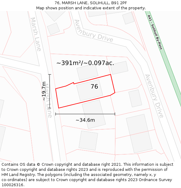 76, MARSH LANE, SOLIHULL, B91 2PF: Plot and title map