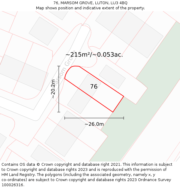 76, MARSOM GROVE, LUTON, LU3 4BQ: Plot and title map