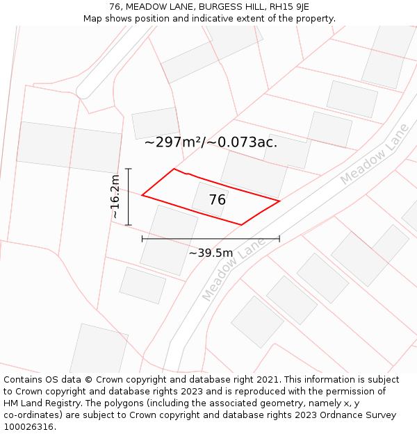 76, MEADOW LANE, BURGESS HILL, RH15 9JE: Plot and title map