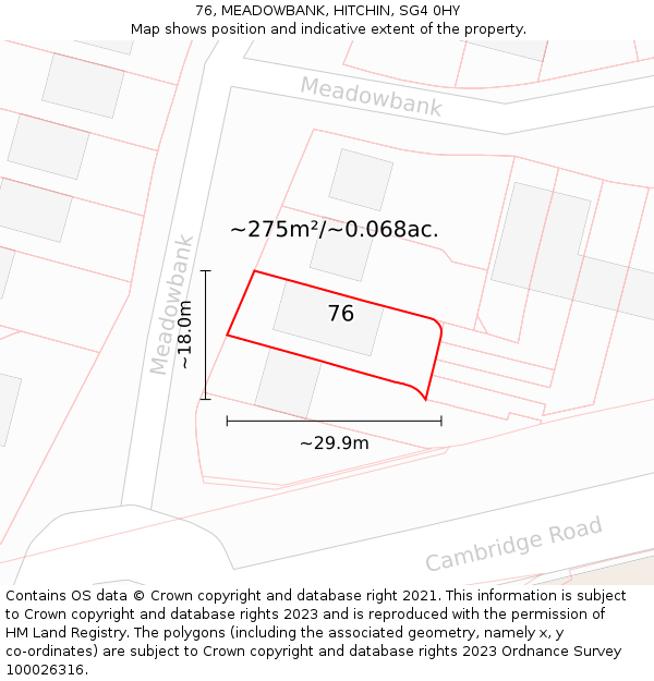 76, MEADOWBANK, HITCHIN, SG4 0HY: Plot and title map