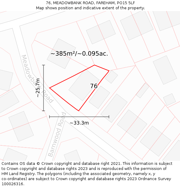 76, MEADOWBANK ROAD, FAREHAM, PO15 5LF: Plot and title map