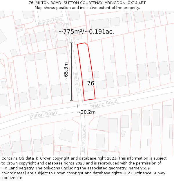 76, MILTON ROAD, SUTTON COURTENAY, ABINGDON, OX14 4BT: Plot and title map