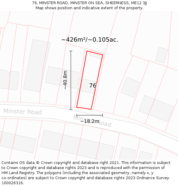 76, MINSTER ROAD, MINSTER ON SEA, SHEERNESS, ME12 3JJ: Plot and title map