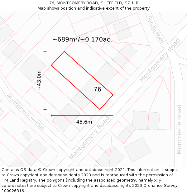 76, MONTGOMERY ROAD, SHEFFIELD, S7 1LR: Plot and title map