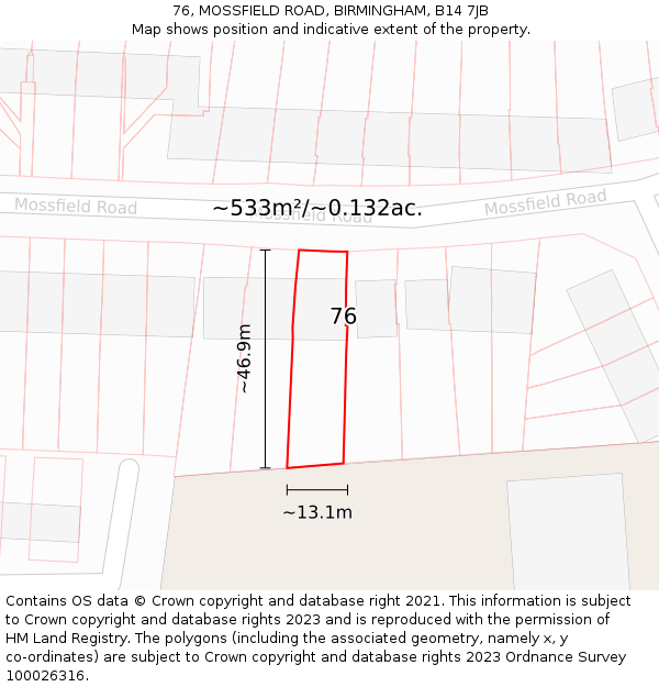 76, MOSSFIELD ROAD, BIRMINGHAM, B14 7JB: Plot and title map