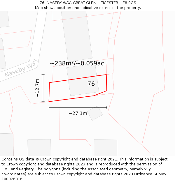 76, NASEBY WAY, GREAT GLEN, LEICESTER, LE8 9GS: Plot and title map