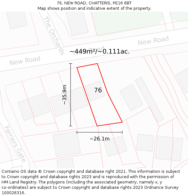 76, NEW ROAD, CHATTERIS, PE16 6BT: Plot and title map