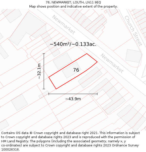 76, NEWMARKET, LOUTH, LN11 9EQ: Plot and title map