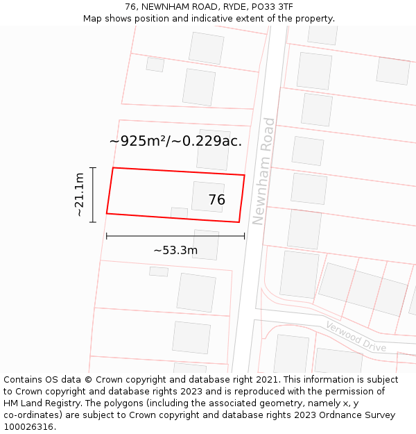 76, NEWNHAM ROAD, RYDE, PO33 3TF: Plot and title map