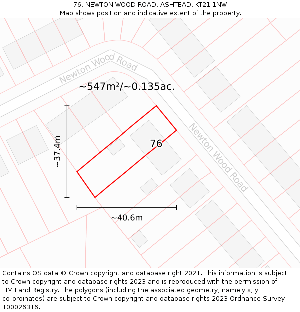 76, NEWTON WOOD ROAD, ASHTEAD, KT21 1NW: Plot and title map