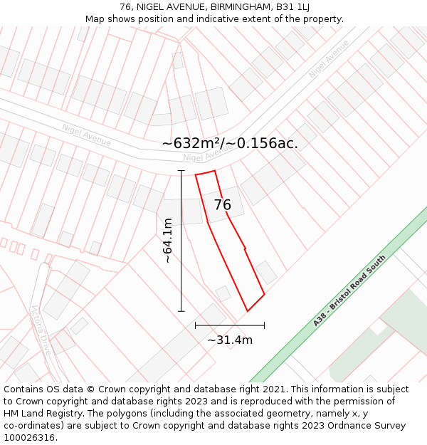 76, NIGEL AVENUE, BIRMINGHAM, B31 1LJ: Plot and title map