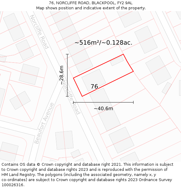 76, NORCLIFFE ROAD, BLACKPOOL, FY2 9AL: Plot and title map