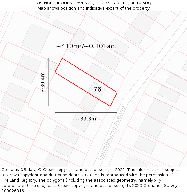 76, NORTHBOURNE AVENUE, BOURNEMOUTH, BH10 6DQ: Plot and title map