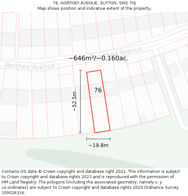 76, NORTHEY AVENUE, SUTTON, SM2 7HJ: Plot and title map