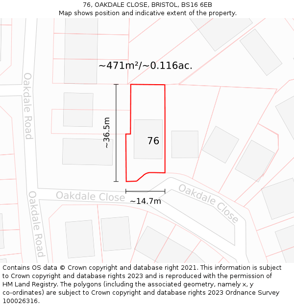 76, OAKDALE CLOSE, BRISTOL, BS16 6EB: Plot and title map