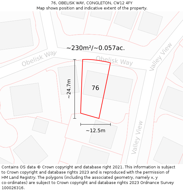 76, OBELISK WAY, CONGLETON, CW12 4FY: Plot and title map