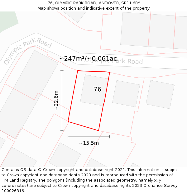 76, OLYMPIC PARK ROAD, ANDOVER, SP11 6RY: Plot and title map