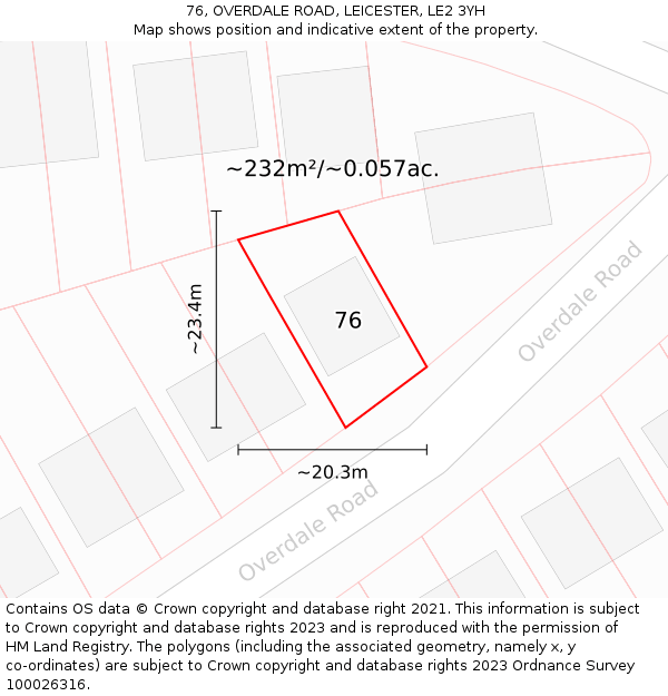 76, OVERDALE ROAD, LEICESTER, LE2 3YH: Plot and title map