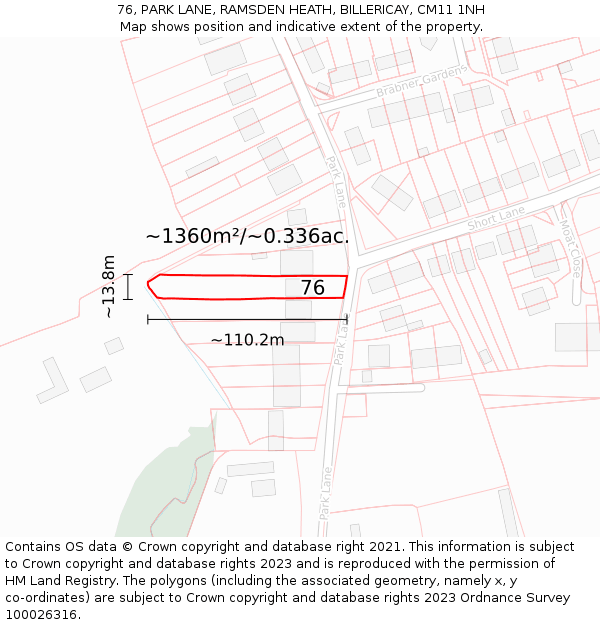 76, PARK LANE, RAMSDEN HEATH, BILLERICAY, CM11 1NH: Plot and title map