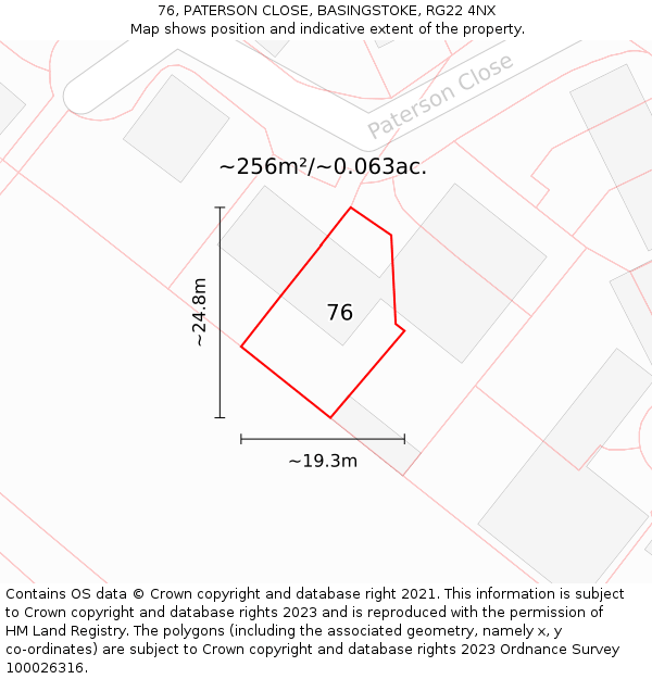 76, PATERSON CLOSE, BASINGSTOKE, RG22 4NX: Plot and title map