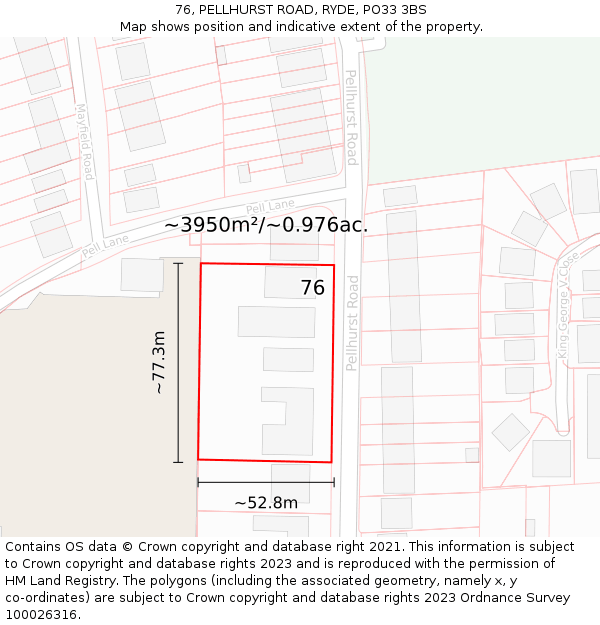 76, PELLHURST ROAD, RYDE, PO33 3BS: Plot and title map