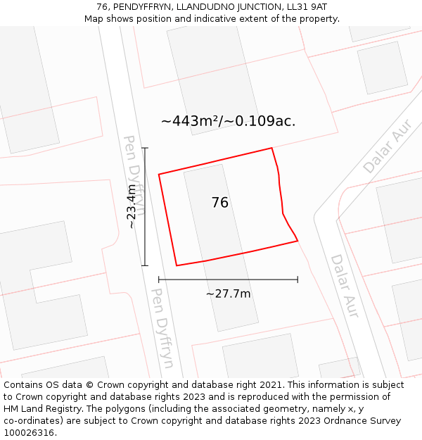 76, PENDYFFRYN, LLANDUDNO JUNCTION, LL31 9AT: Plot and title map