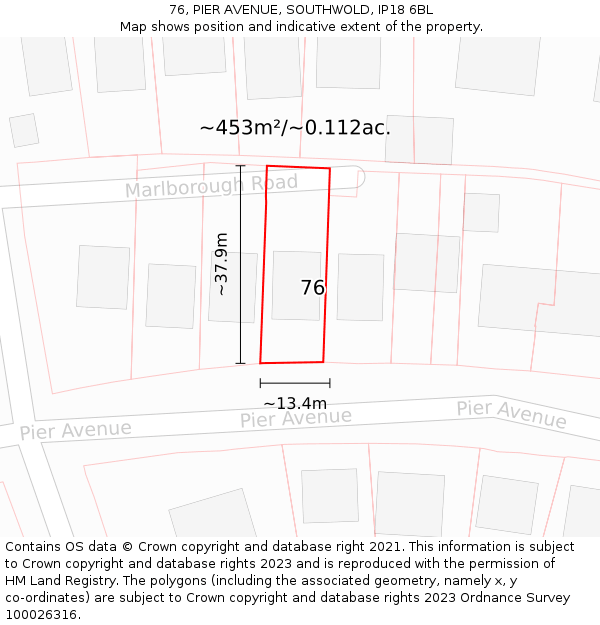 76, PIER AVENUE, SOUTHWOLD, IP18 6BL: Plot and title map