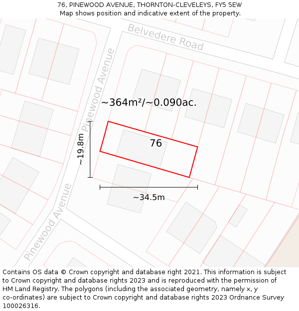 76, PINEWOOD AVENUE, THORNTON-CLEVELEYS, FY5 5EW: Plot and title map