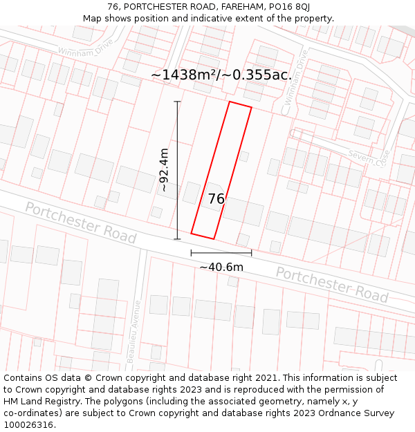 76, PORTCHESTER ROAD, FAREHAM, PO16 8QJ: Plot and title map