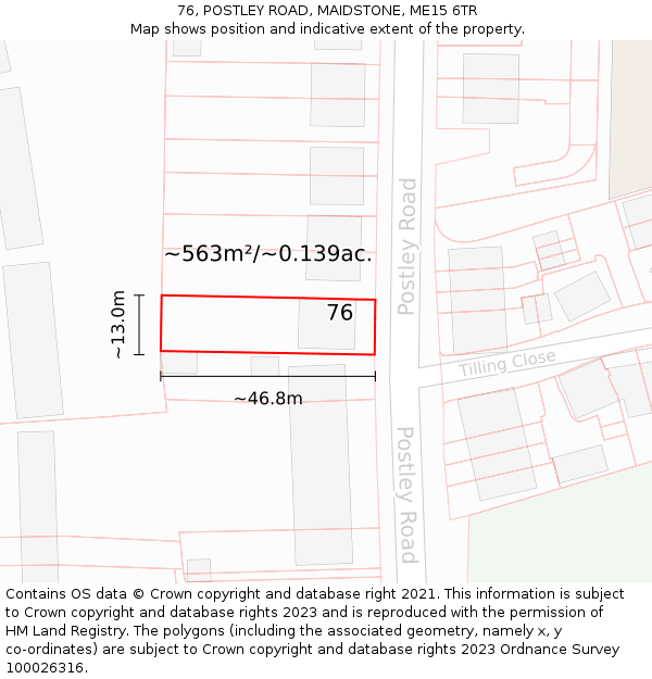 76, POSTLEY ROAD, MAIDSTONE, ME15 6TR: Plot and title map