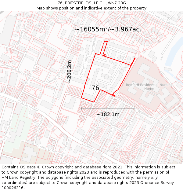 76, PRIESTFIELDS, LEIGH, WN7 2RG: Plot and title map