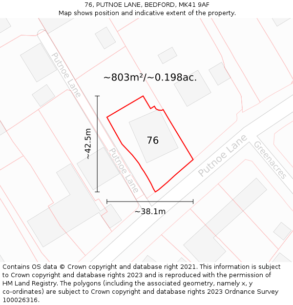 76, PUTNOE LANE, BEDFORD, MK41 9AF: Plot and title map