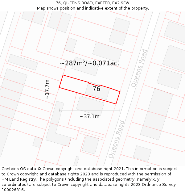 76, QUEENS ROAD, EXETER, EX2 9EW: Plot and title map