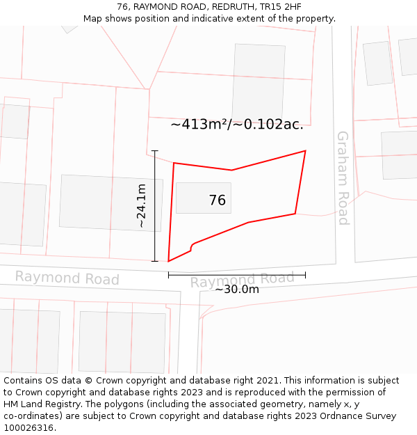 76, RAYMOND ROAD, REDRUTH, TR15 2HF: Plot and title map