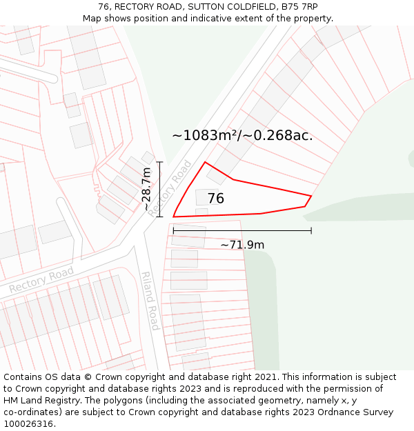 76, RECTORY ROAD, SUTTON COLDFIELD, B75 7RP: Plot and title map