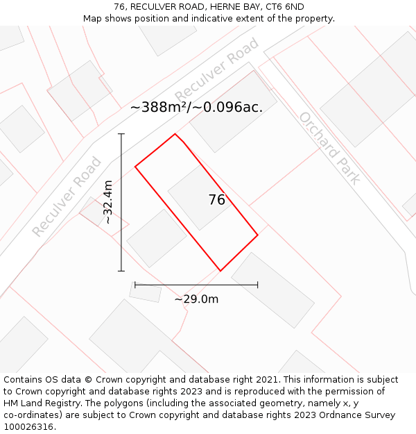 76, RECULVER ROAD, HERNE BAY, CT6 6ND: Plot and title map