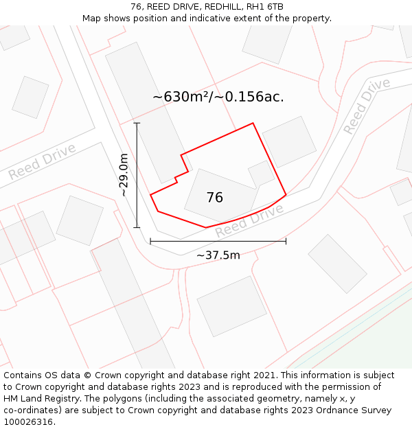 76, REED DRIVE, REDHILL, RH1 6TB: Plot and title map