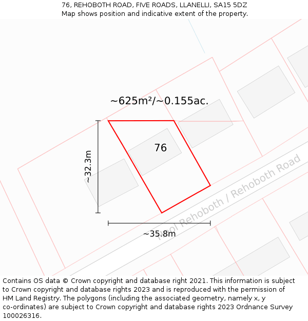 76, REHOBOTH ROAD, FIVE ROADS, LLANELLI, SA15 5DZ: Plot and title map