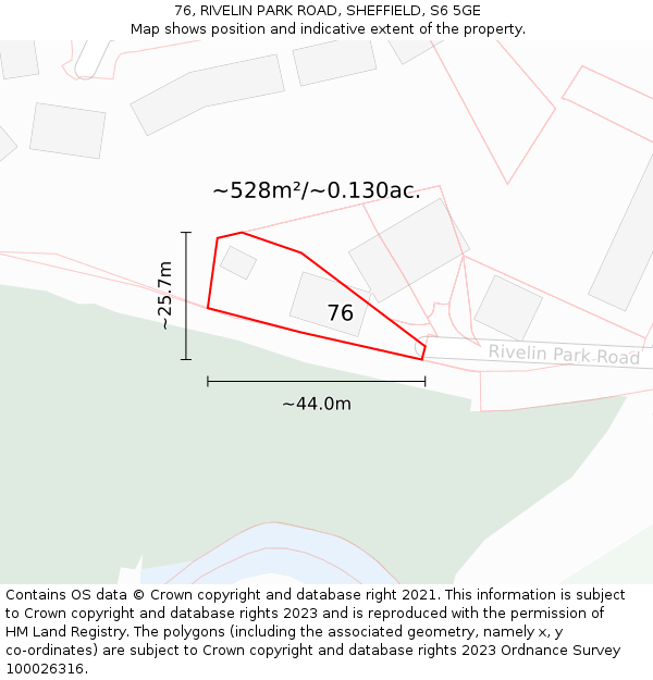 76, RIVELIN PARK ROAD, SHEFFIELD, S6 5GE: Plot and title map