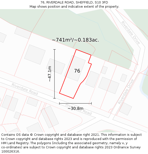 76, RIVERDALE ROAD, SHEFFIELD, S10 3FD: Plot and title map