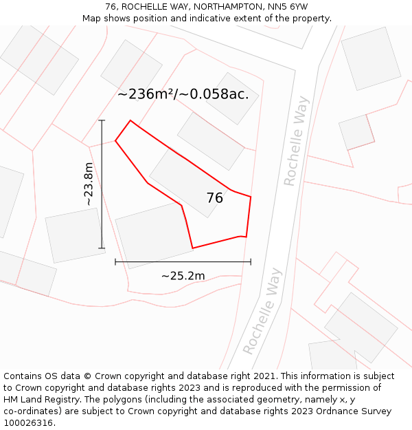 76, ROCHELLE WAY, NORTHAMPTON, NN5 6YW: Plot and title map