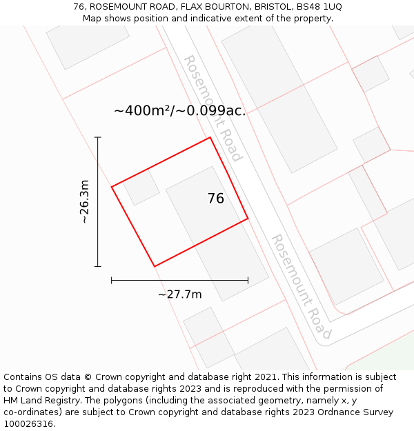 76, ROSEMOUNT ROAD, FLAX BOURTON, BRISTOL, BS48 1UQ: Plot and title map