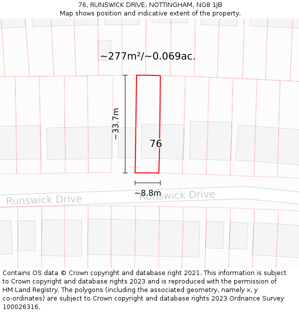 76, RUNSWICK DRIVE, NOTTINGHAM, NG8 1JB: Plot and title map