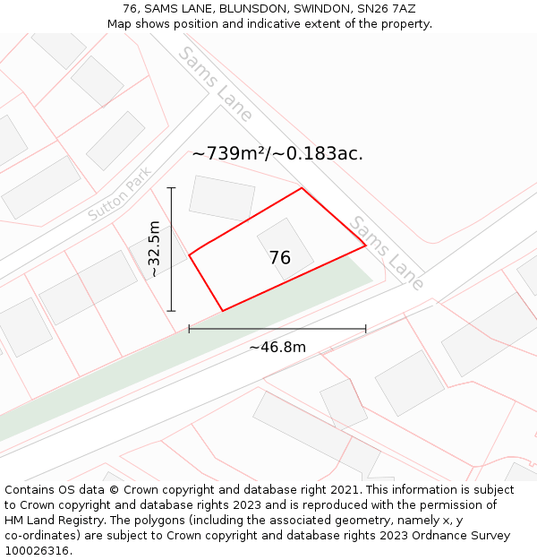 76, SAMS LANE, BLUNSDON, SWINDON, SN26 7AZ: Plot and title map