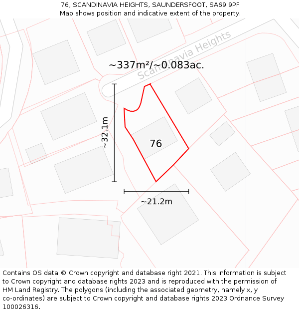 76, SCANDINAVIA HEIGHTS, SAUNDERSFOOT, SA69 9PF: Plot and title map