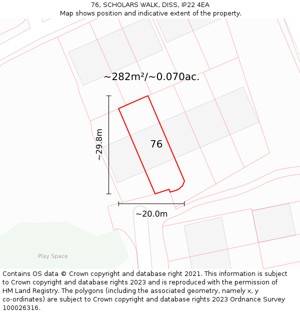 76, SCHOLARS WALK, DISS, IP22 4EA: Plot and title map