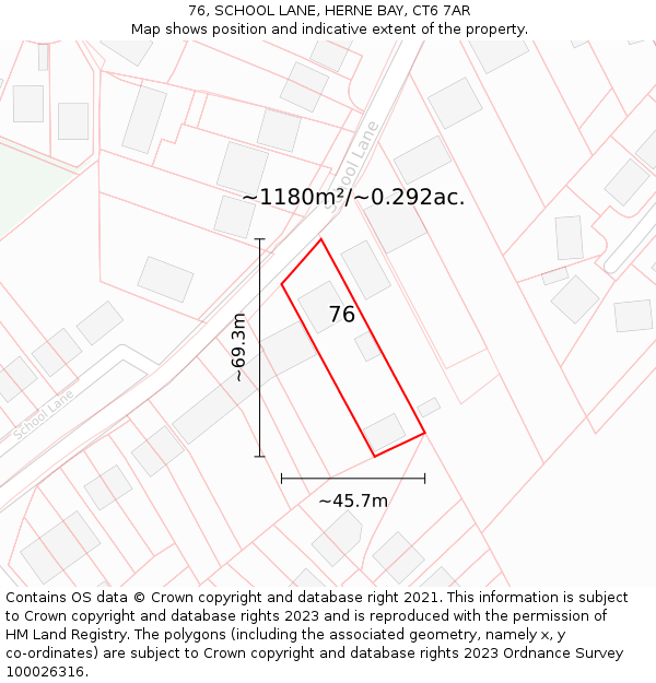 76, SCHOOL LANE, HERNE BAY, CT6 7AR: Plot and title map